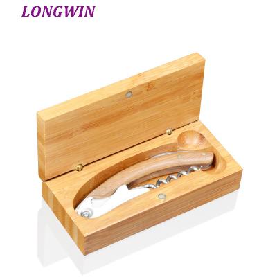 China Sustainable Wine Opener Gift Set Bamboo Box Gift Set Corkscrew Wine Openers for sale