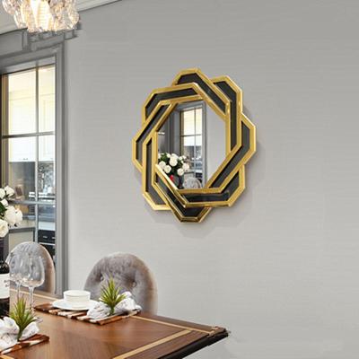 China Art Decor Interior Fit Home Wall Arts Gold Stainless Steel Polygon Decoration With Mirror for sale