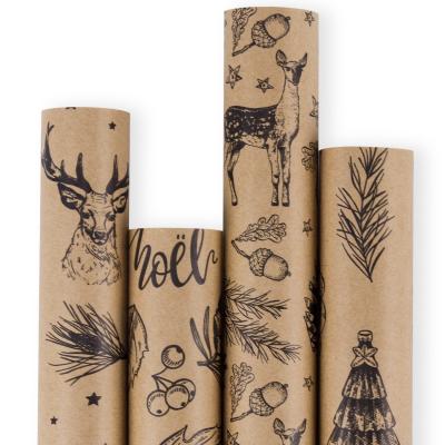 China Recycled Materials In 100% Stock Custom Recycled Gift Wrapping Paper Rolls Brown Printing Paper Rolls Retro Christmas Gift Wrapping Paper for sale