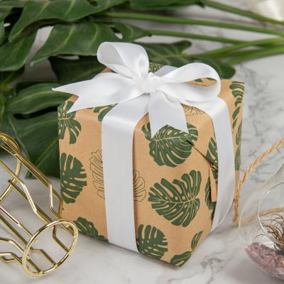 China Recycled Handmade Paper Wrapping Paper Vintage Design Green Flower Papel De Envolver Floral Print Waterproof Materials Paper for sale