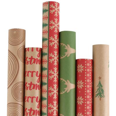 China Recycled Materials OEM Sale Gift Wrapping Paper 30 Inch*10 Feet Hot Rolls Christmas 80gsm Recycled Kraft Paper Gift Wrapping Printing Paper for sale