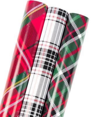 China OEM Moisture Proof Multicolor Plaid Printing Christmas Gift Papel 30 Inch*10 Feet 3 Color Gift Wrapping Paper Copper Paper Rolls for sale