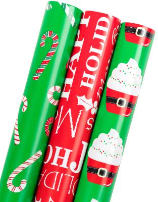 China Moisture-proof OEM red and green printing cake kertas pembungkusan 30 feet 3 inch*10 pattern Christmas printing wrapper exquisite paper roll muffins for sale