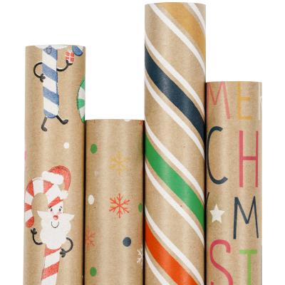 China OEM best brown paper blumenwickelpapie moisture proof wrap paper printing 30 inch*10 feet 4 rolls holiday festival gift wrapping paper for sale