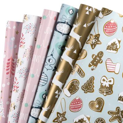 China Materials OEM Flower Cartoon Printing Gift Wrapping Paper Papel 30 Inch*10 6 Feet Color Christmas Gift Wrapping Recycled Copper Paper Paper for sale