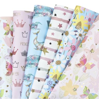 China Recycled Materials Cartoon Style Wrapping Paper Roll Gift Wrap Craft Paper Decor Gifts For Birthday Holiday Baby Shower Kids Coated Paper for sale