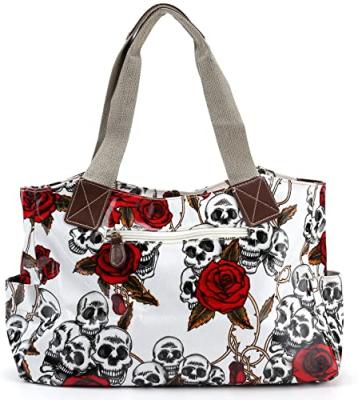 China Crusader - Body & sling canvas bag cross - body & wholesale women Rose Skull Canvas Tote Large sling canvas bag fashion handbag for sale