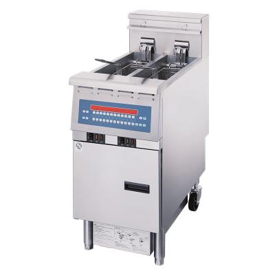 China Fry Meat / Potato / etc Electric Cylinder 4 Double Deep Fryer Commercial Vertical Basket Timer with Cabinet for sale