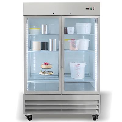 China Commercial Double Glass Door Single-Temperature Reach-In Refrigerators Stainless Steel For Kitchen Use for sale