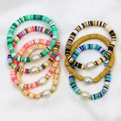 China Fashionable Natural Pearl Beads Jewelry Vocation Style Hawaii Color Summer Rainbow Soft Rainbow Clay Beaded Bracelets For Women for sale