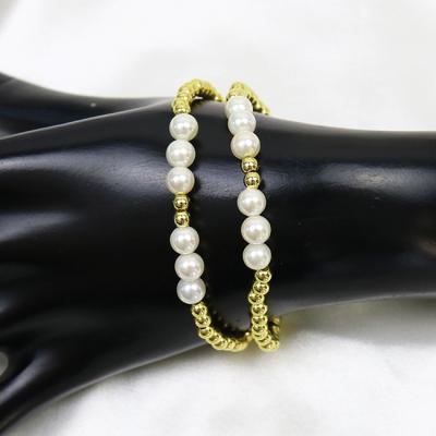 China TRENDY 4mm 18k Gold Plated Beads Beaded Chain Accessories with Shell Bead Bracelets Accessories for Jewelry Making for sale