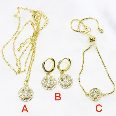 China 2021Trendy Jewelry Sets Bracelets Earrings And Fashionable Necklace Sets 18K Gold Plated Brass Smile Face Jewelry Sets For Women for sale