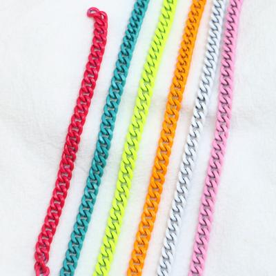 China 2021 Fashionable Multicolor Link Chain Jewelry Accessories Paint Rainbow Colors Cuban Chain Accessories for sale