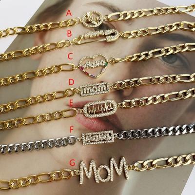 China TRENDY Mothers Days Gift Jewelry 18K Plated Cunban Fashion Zirconia Mom Brass Chain Bracelets for sale