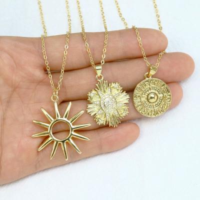 China Hot Sale FASHIONABLE High Quality Party 18K Gold Plated Sun Hollow Disc Charm Pendant Necklace for sale