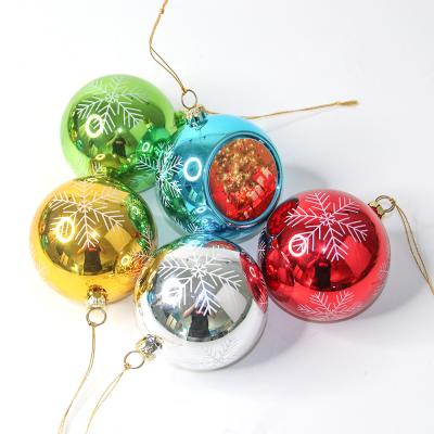 China Festival Stuff Personalized Plastic Christmas Ball With Snowflake And Star Logo Heat Transfer Sublimation Blank Christmas Ornaments for sale