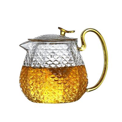 China Sustainable High Quality Hot Selling Fish Scale Pair High Borosilicate Glass Teapot Heat Resistant Pot for sale