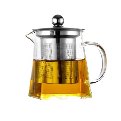 China High Quality Flower Glass Bottom Teapot Square Style Borosilicate Glass Viable Hot Selling Simple Teapot For Sale for sale