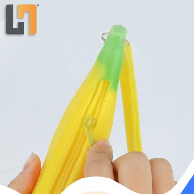 China Factory Price Cute Waterproof Pencil Case Custom Silicone Unzip Banana Shape School Pencil Cases Boxes for sale