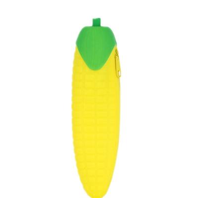 China Large Capacity Silicone Waterproof School Pencil Case Pen Organizer Wide Opening With Zipper Closure Cute Corn Shape for sale