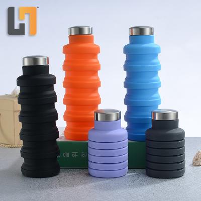 China Viable Collapsible Water Bottle Silicone Sports Collapsible Water Bottle 20 Ounce Drinks Cup BPA Free Portable Cup Camping With Carabin for sale