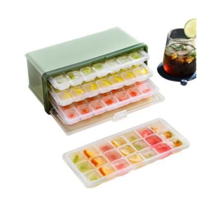 China Durable Square Ice Cube Tray With Lid Ice Ball Maker Mold For Freezer With Container 3 Drawers Ice Cube Box for sale