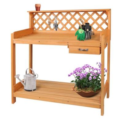 China Modern Garden Outdoor Wooden Potting Bench Work Station Table with Cabinet Drawer Open Shelf for sale