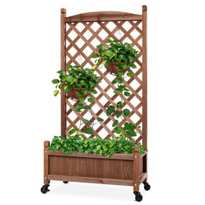 China Modern Large Wooden Planter Box Garden Raised Bed with High Trellis Pre-Assembly Panel Trellis for sale