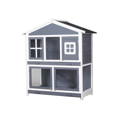 China Breathable Outdoor Rabbit 2 Storey Hutches Cage Chicken Coop Large Run Fir Wooden Pet House for sale