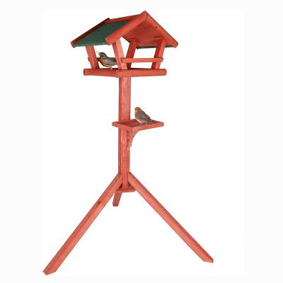 China Stocked Wooden Bird Table Tray Cage Feeder Pole Hanger Outdoor Bird Feeder Stand for Outside with Real Shingles and Tripod Base for sale