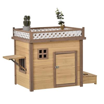 China Breathable Outdoor Shelter Kennel Wooden Dog House with Wood Feeder Indoor Pet Crate for sale