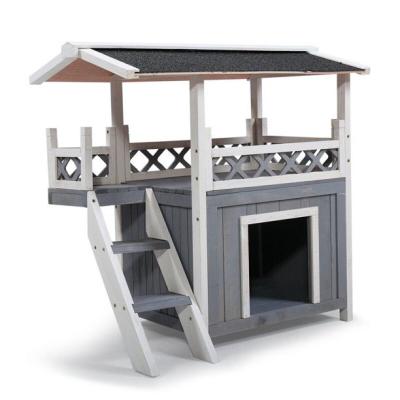 China Breathable Pet House Natural Wooden Cat house outdoor waterproof  Condo With Steps Balcony Puppy Stairs For Dog  Home for sale