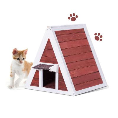 China Windproof New Design Outdoor Furniture Shelter Condo Wooden Cat House  with Eave Weatherproof Indoor for sale