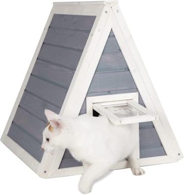 China Windproof Indoor And Outdoor Insulated New Big Cat House Wholesale Triangle Grey Wooden Animal Cat Proof Homes for sale