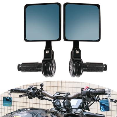 China CNC Aluminum Alloy + Motorcycle Mini Side Mirror Modified Handlebar End Mirror Blue Anti-Glare Glass Rear View Mirrors For Honda Yamaha Suzuki Kawasaki for sale