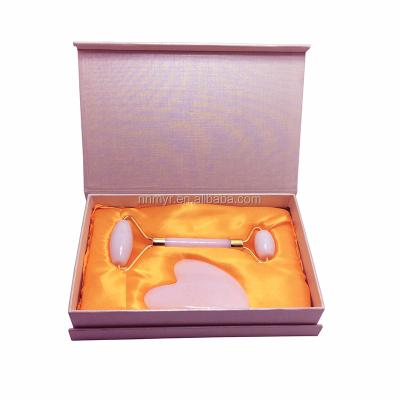 China 2020 Factory Price Face Lift Gua Sha Massager Set Natual Facial Skin Care Rose Quartz Jade Roller For Face for sale