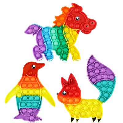 China 15 Cute Cartoon Animal Shapes Sensory Noise Push Button Busy Person Push Bubble Toy Set, Autism Anti-Anxiety Tool, Rainbow Squeeze Toy Animal Shaped Gift -sky for sale