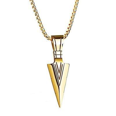 China Vintage Mens Stainless Steel Necklace Jewelry Punk Gold Plated Arrow Necklace for sale