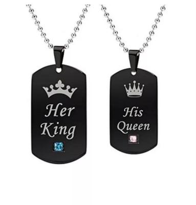 China Vintage His KING His QUEEN Necklace Couple Crown Set Crystal Diamond Pendant Necklace Lovers Couple Necklace for sale