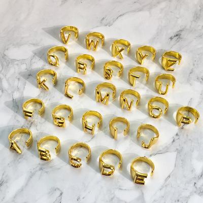 China Vintage Women Open Adjust Alphabet Ring 18k Gold Minimalism English Initial Letter Ring for sale