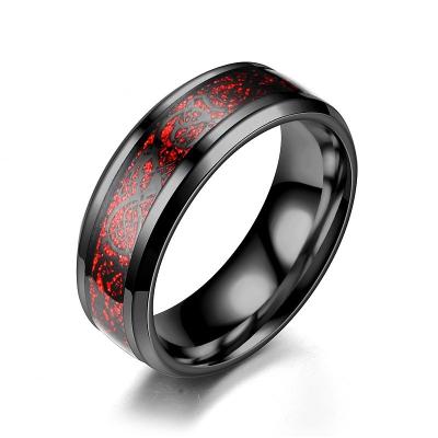 China Trendy Men Ring Jewelry Fashion Stainless Steel 8mm Dragon Pattern Couple Wedding Ring for sale