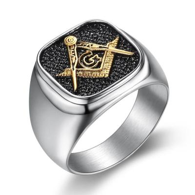 China Masonic Ring Big Size Unsearchable Black AG Mens Vintage Stainless Steel Religious Sign Club Member Ring for sale