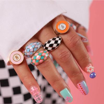 China CIO FASHIONABLE Hot Sale Coloful Pattern Mosaic Rhombic Enamel Ring Geometric Couple Ring for sale