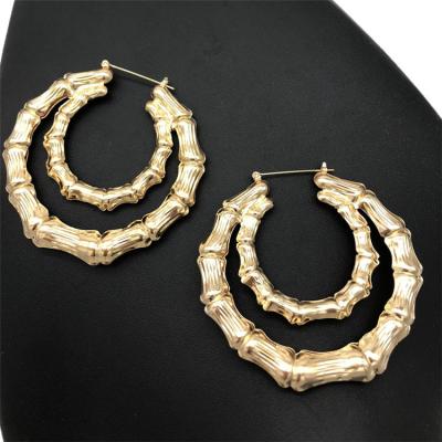 China 2022 FASHIONABLE Hot Selling Exaggerated Large Circle Bamboo Earrings Women Girls Jewelry Amazon Gold Statement Hip Hop Round Earrings for sale