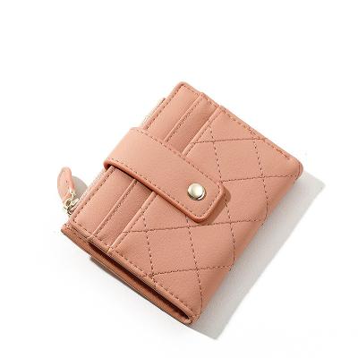 China Fashionable Hotselling Trend Coin Zipper Portable Creative Multi-Card Wallets Short Wallets For Ladies Smallest Slots Stitch Pocket for sale