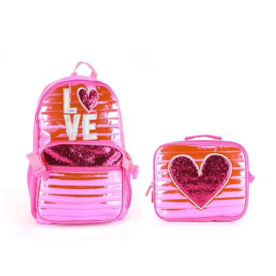 China PORTABLE bag set for kids 600D cheap stylish cute bags with lunch bag LOVE letter 2 pieces school backpack fluorescence for sale