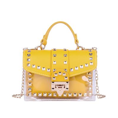 China Women's Chain Messenger Bag Transparent Jelly Women Handbags Wholesale Ladies Place Bag Korean Fashion High Quality GS268 Rivet Shoulder Bag for sale