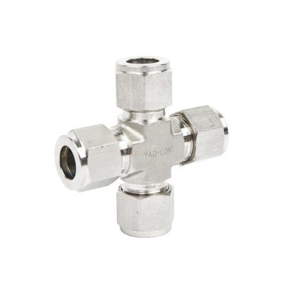 China Water Compression Tube Fittings YAD-LOK SS316 Double Ferrule Cross Union Connector for sale