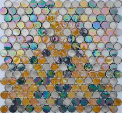 China Round mosaic slab rainbow mosaic slab gold foil mosaic tile parquet glass slab for sale