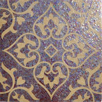 China Parquet mosaic slab patterns mosaic pattern tile wall pebble glass decorative glass mosaic slab for sale